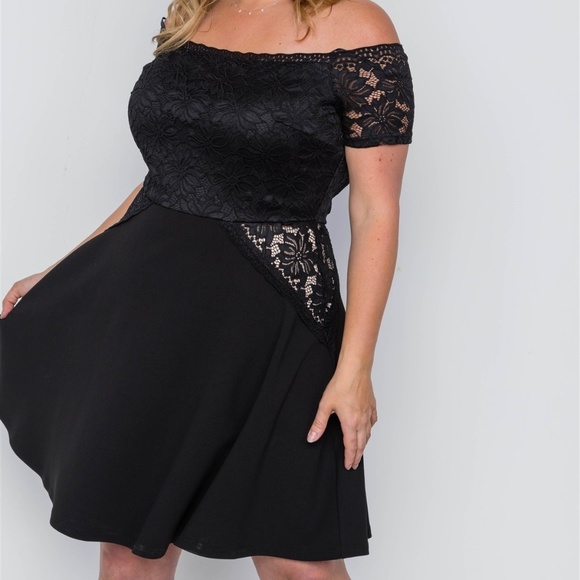 PLUS SIZE OFF-THE-SHOULDER SKATER MINI DRESS - Picture 2 of 5